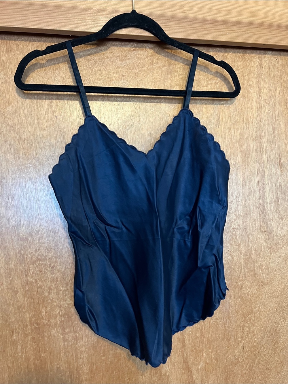 Vintage Navy Satin Cami Top with Scallop trim